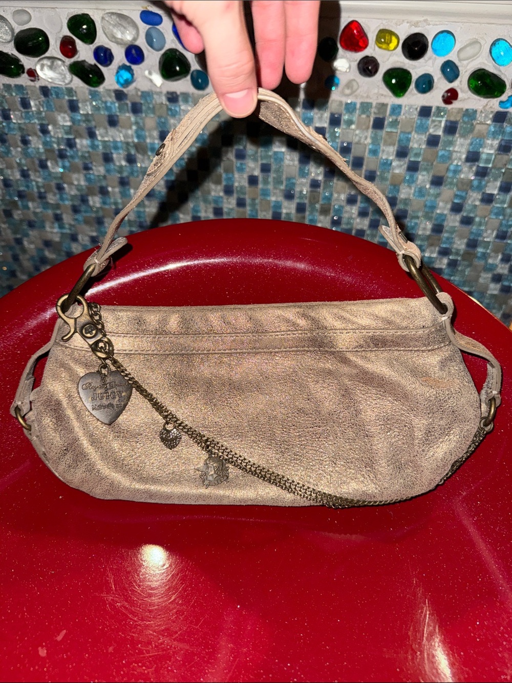 Vintage Juicy Couture Metallic Gold Leather Mini Baguette Bag